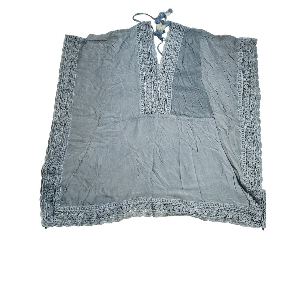 Boho Blue Lace Tunic Cover-Up Blouse with Tassels One Size 31” Length